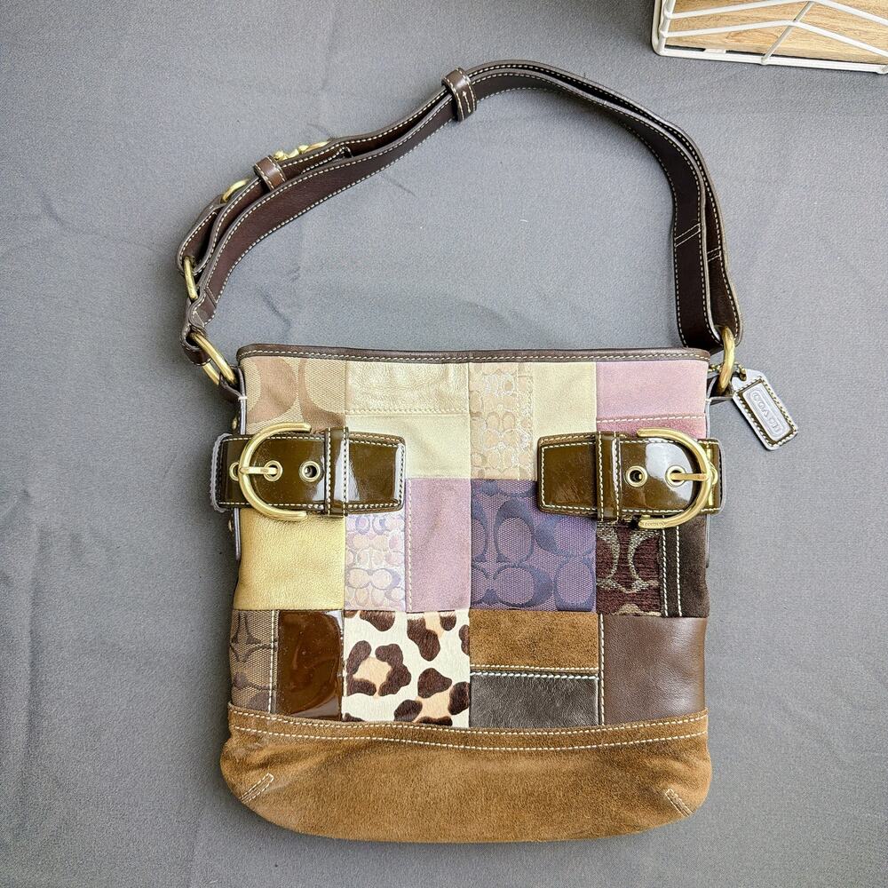 Coach Patchwork Cow Hair Crossbody Bag Brown Multi 3573
